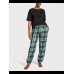 ПИЖАМА женск. FLANNEL JOGGER TEE-JAMA SET GREEN/PINK POP PLAID  size: S