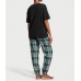 ПИЖАМА женск. FLANNEL JOGGER TEE-JAMA SET GREEN/PINK POP PLAID  size: S