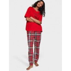 ПИЖАМА женск. FLANNEL JOGGER TEE-JAMA SET LIPSTICK HERITAGE PLAID VICTORIA'S SECRET size: S