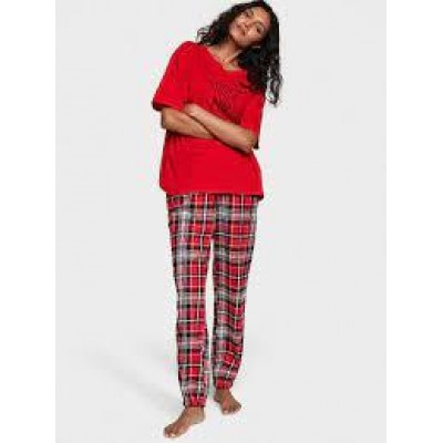 ПИЖАМА женск. FLANNEL JOGGER TEE-JAMA SET LIPSTICK HERITAGE PLAID VICTORIA'S SECRET size: M
