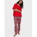 ПИЖАМА женск. FLANNEL JOGGER TEE-JAMA SET LIPSTICK HERITAGE PLAID VICTORIA'S SECRET size: M