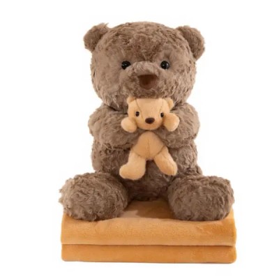 Игрушка-подушка Медведь с малышом и пледом 110х140 см коричневый 509-33BR