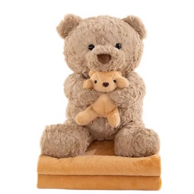 Игрушка-подушка Медведь с малышом и пледом 110x140 см бежевый 509-33P