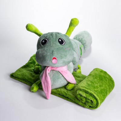 Мягкая игрушка-подушка с пледом Гусеница 110×170 (см) плюшевый детский плед 3в1 Зеленый 7127-GR