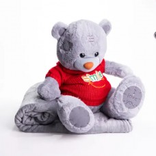 Мягкая игрушка с пледом 110х140 см Мишка Тедди в красном свитере серый 509-35GR