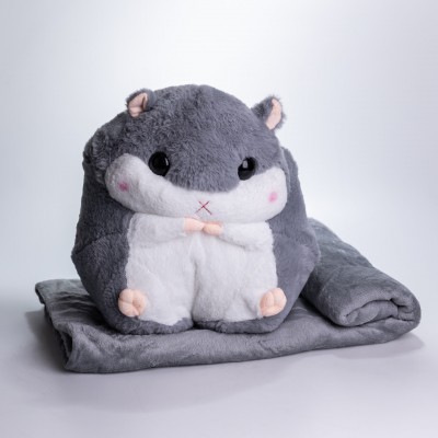 Мягкая игрушка-подушка с пледом Хомяк 110×160 (см) плюшевый детский плед 3в1 Серый 7090G