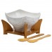 Салатница га бамбуковой пподставке  с вилкой и ложкой 22*22*14 см Белый HP1228