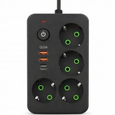 Сетевой фильтр-удлинитель 4 розетки 2xUSB-A 1xUSB-C 5м черный HP-5-48