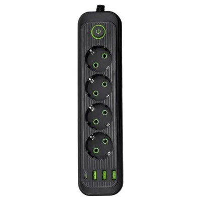 Сетевой фильтр-удлинитель 4 розетки 3xUSB-A 1xUSB-C 3м черный HP-5-38M