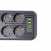 Сетевой фильтр 5 м удлинитель F06U на 6 розеток 4 USB 1 Type-C и кнопкой отключения Черный HP-5-26