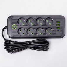 Сетевой фильтр 2.8 м удлинитель на 8 розеток с 3 USB 1 Type-C и кнопкой отключения F20U Черный HP-5-28