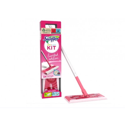 Швабра для уборки пола Swiffer Pink Edition с салфетками, набор для сухой и влажной уборки (3 влажные + 8 сухих салфей