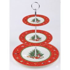 Этажерка фарфоровая для фруктов трёхъярусная Christmas 34 см HP-SDHK-8