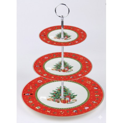Этажерка фарфоровая для фруктов трёхъярусная Christmas 34 см HP-SDHK-8