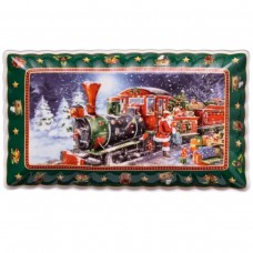 Блюдо сервировочное новогоднее для закусок из фарфора Santa 30.5×17.5×2.5 (см) HP-SDHK-22