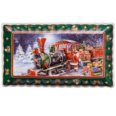 Блюдо сервировочное новогоднее для закусок из фарфора Santa 30.5×17.5×2.5 (см) HP-SDHK-22
