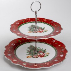Этажерка для фруктов и десертов Christmas фарфоровая Yiwu HP-SDHK-40