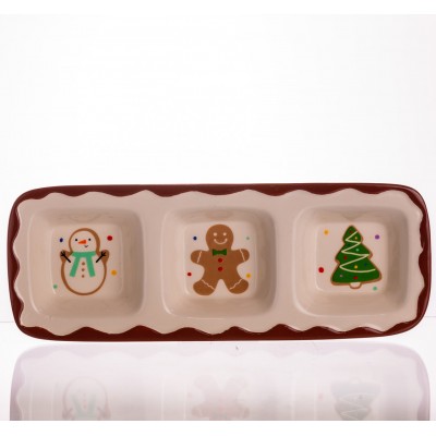 Менажница фарфоровая Merry Christmas на 3 секции 30×11×2.5 (см) прямоугольная CR-1-41