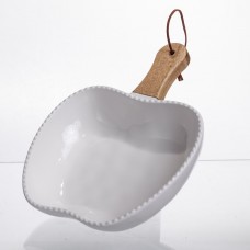 Тарелка фарфоровая глубокая с ручкой Яблоко 25×20×5 (см) Белый ZJH-15-6