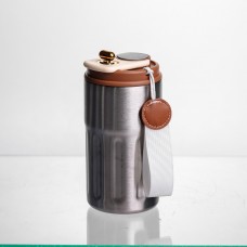 Термочашка Coffee 400 мл с ремешком и датчиком температуры, коричневый Yiwu HP-GM-1