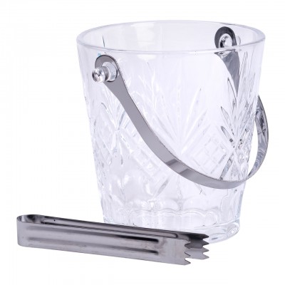 Ведерко для льда стеклянное 1 л с металлическими щипцами HP-19-22GLASS