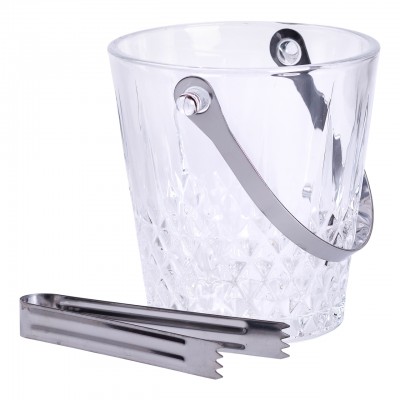 Ведерко для льда стеклянное 1 л с металлическими щипцами HP-19-21GLASS