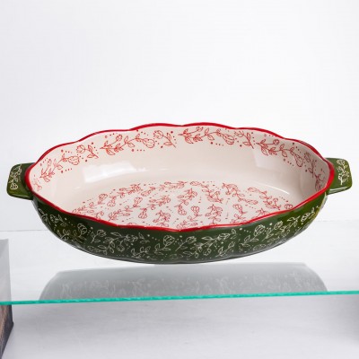 Форма для запекания Vintage 40×25×6.5 (см) овальная с ручками Зеленая HM05-04