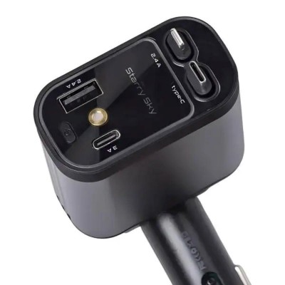 Автомобильное зарядное устройство LED-проекция, с быстрой зарядкой и выдвижными кабелями Apple Lightning/USB-С